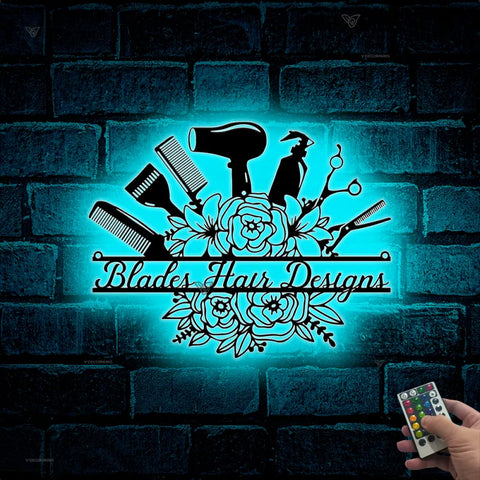 Custom Hair Salon Metal Wall Art Led Lights, Personalized Shop Haircut Metal Name Sign, Hair Dresser Name Sign, Barber Shop Metal Wall Sign