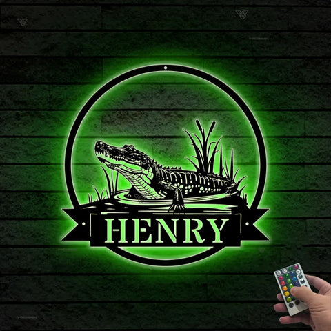 Custom Metal Alligator Sign With Name Led Lights, Personalized Crocodile Metal Wall Art Decor, Crocodile Metal Sign, Crocodile Wall Hanging Decor