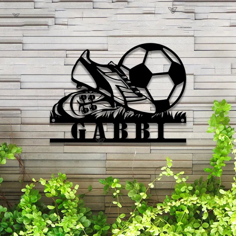 Custom Soccer Ball Metal Wall Art Led Lights, Personalized Football Player Metal Name Sign Home Decor, Soccer Sport Metal Kids Room Sign