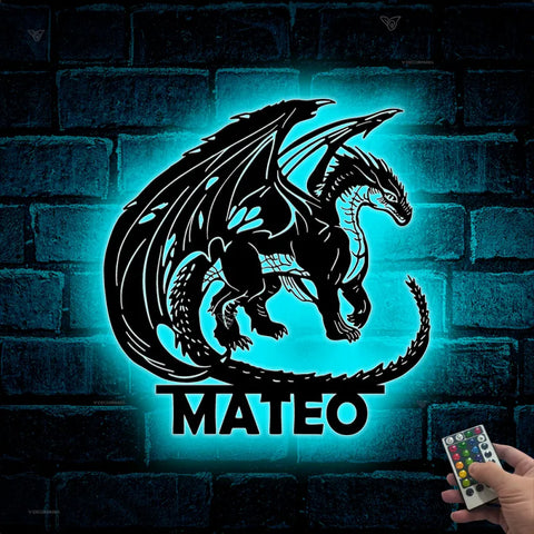 Custom Mythical Dragon Metal Sign Led Lights, Dragon Name Metal Art, Monogram Dragon Metal Wall Decor, Metal Dragon Neon Sign, Dragon House Sign
