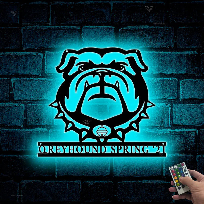 Custom English Bulldog Metal Wall Art Led Lights, Personalized English Bulldog Metal Name Sign, Kids Room English Bulldog Metal Wall Decor