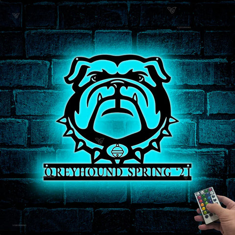 Custom English Bulldog Metal Wall Art Led Lights, Personalized English Bulldog Metal Name Sign, Kids Room English Bulldog Metal Wall Decor