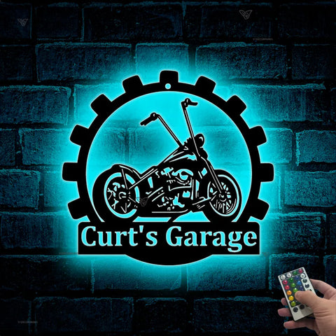 Custom Motorcycle Metal Wall Art With Led Lights, Personalized Motocross Rider Metal Name Sign, Mechanic Garage Metal Wall Led Decor