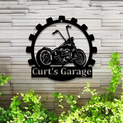 Custom Motorcycle Metal Wall Art With Led Lights, Personalized Motocross Rider Metal Name Sign, Mechanic Garage Metal Wall Led Decor