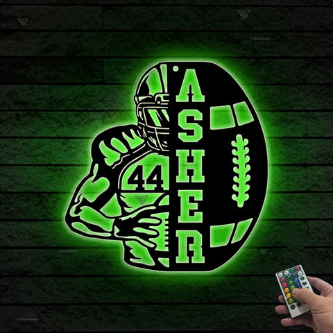 Custom American Football Metal Wall Art With Led Lights, Personalized Football Player Metal Name Sign, Football Sport Metal Wall Led Decor