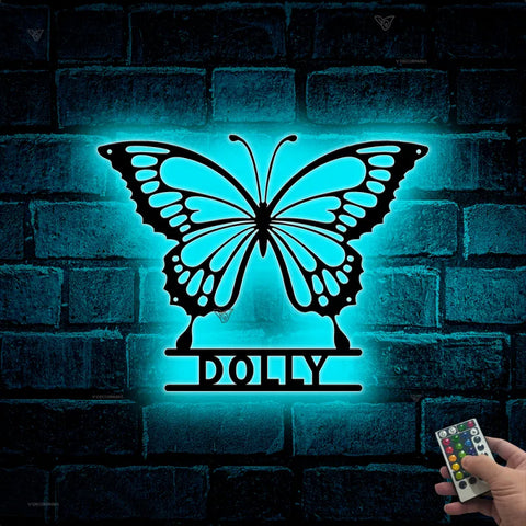 Custom Butterfly Metal Sign With Led Lights, Butterfly Metal Wall Art With Custom Name, Butterfly Garden Sign, Butterfly Neon Metal Wall Decor