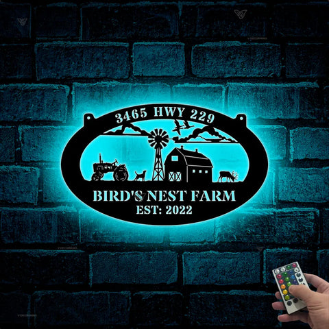 Custom Farmhouse Metal Wall Art Led Lights, Personalized Animals Barn Metal Sign, Metal Farm Truck Name Sign, Mountain Barn Ranch Metal Sign