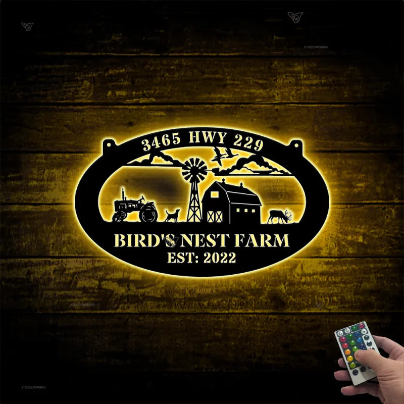 Custom Farmhouse Metal Wall Art Led Lights, Personalized Animals Barn Metal Sign, Metal Farm Truck Name Sign, Mountain Barn Ranch Metal Sign