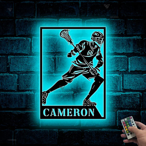 Custom Lacrosse Metal Wall Art Led Lights, Personalized Lacrosse Player Metal Number Name Sign, Lacrosse Sport Metal Wall Led Decor