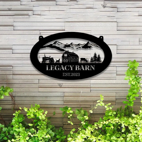 Custom Farmhouse Metal Wall Art Led Lights, Personalized Animals Barn Metal Sign, Metal Farm Truck Name Sign, Mountain Barn Ranch Metal Sign