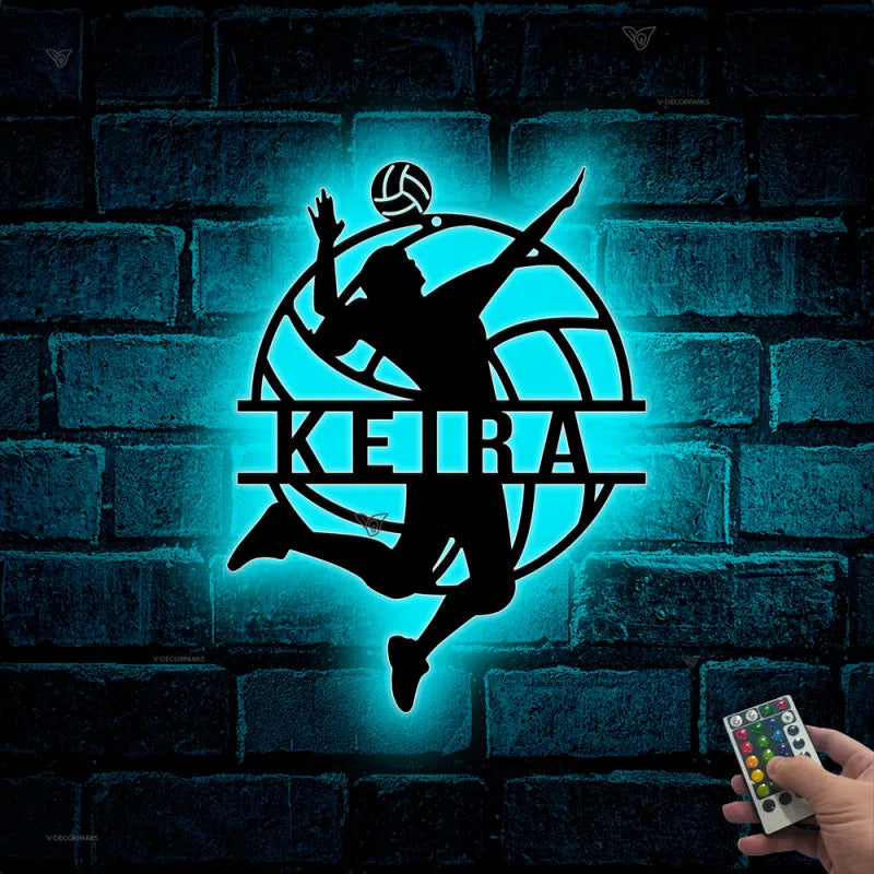 Custom Volleyball Metal Wall Art With Led Lights, Personalized Volleyball Player Metal Name Sign, Volleyball Sport Man Cave Metal Wall Sign