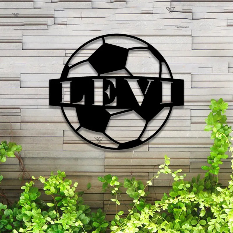 Personalized Soccer Ball Metal Wall Art Led Lights, Custom Football Player Metal Name Sign, Soccer Team Football Club Metal Wall Sign Decor