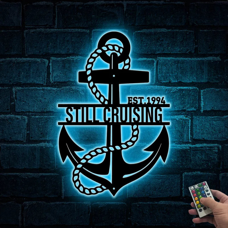 Custom Anchor Metal Wall Art With Led Light, Personalized Anchor Metal Name Sign, Anchor Metal Beach House Nautical Wall Decor