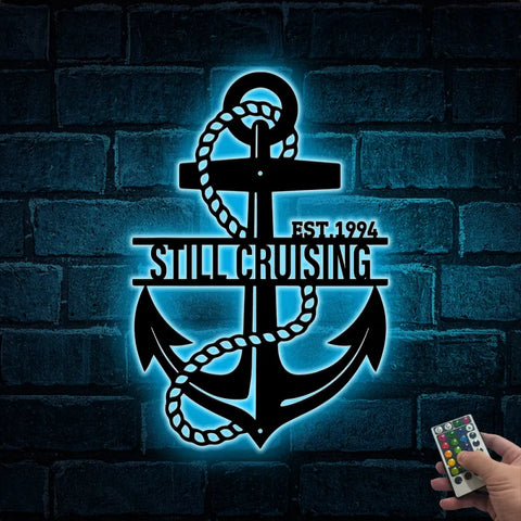 Custom Anchor Metal Wall Art With Led Light, Personalized Anchor Metal Name Sign, Anchor Metal Beach House Nautical Wall Decor