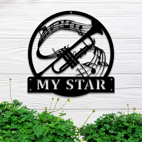 Personalized Trumpet Metal Sign With Led Lights, Custom Trumpet Monogram Metal Wall Art, Trumpet Jazz Music Studio Metal Led Sign