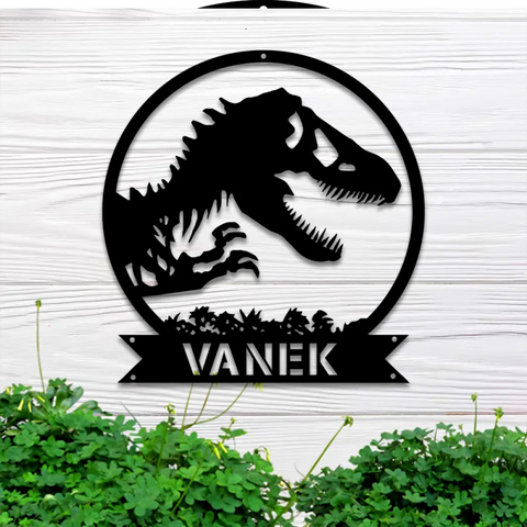 Custom Name Dinosaur Metal Wall Art With Led Lights, Personalized Dino T-rex Metal Name Sign, Tyrannosaurus Kids Nursery Metal Decor