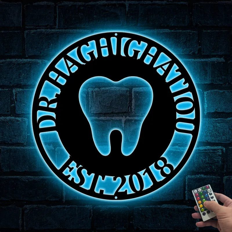 Custom Dental Clinic Metal Sign With Led Lights, Personalized Dentist Metal Name Sign, Custom Doctor Dental Office Metal Wall Sign