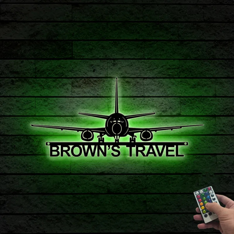 Custom Aircraft Metal Wall Art Led Light, Personalized Airplane Pilot Metal Name Sign, Aeroplane Aircraft Hangar Led Metal Wall Sign