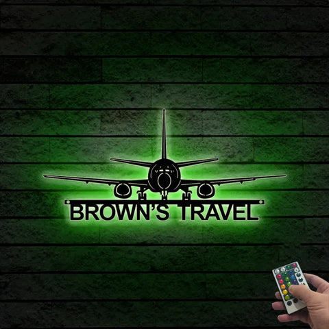 Custom Aircraft Metal Wall Art Led Light, Personalized Airplane Pilot Metal Name Sign, Aeroplane Aircraft Hangar Led Metal Wall Sign