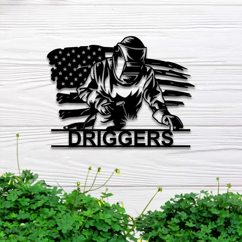 Custom Us Flag Welding Metal Wall Art Led Light, Personalized Welder Name Metal Sign, Ironworker Man Cave Welding Metal Wall Decor