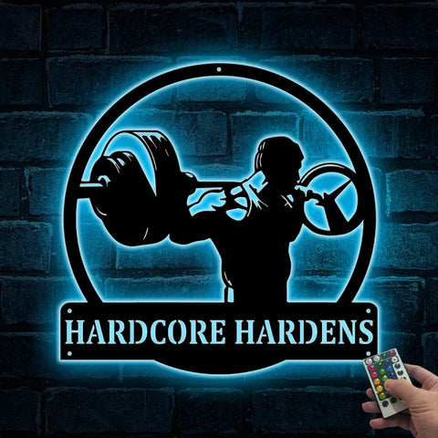 Custom Powerlifting Man Metal Wall Art Led Light, Personalized Powerlifting Metal Name Sign, Powerlifting Gym Fitness Metal Wall Sign