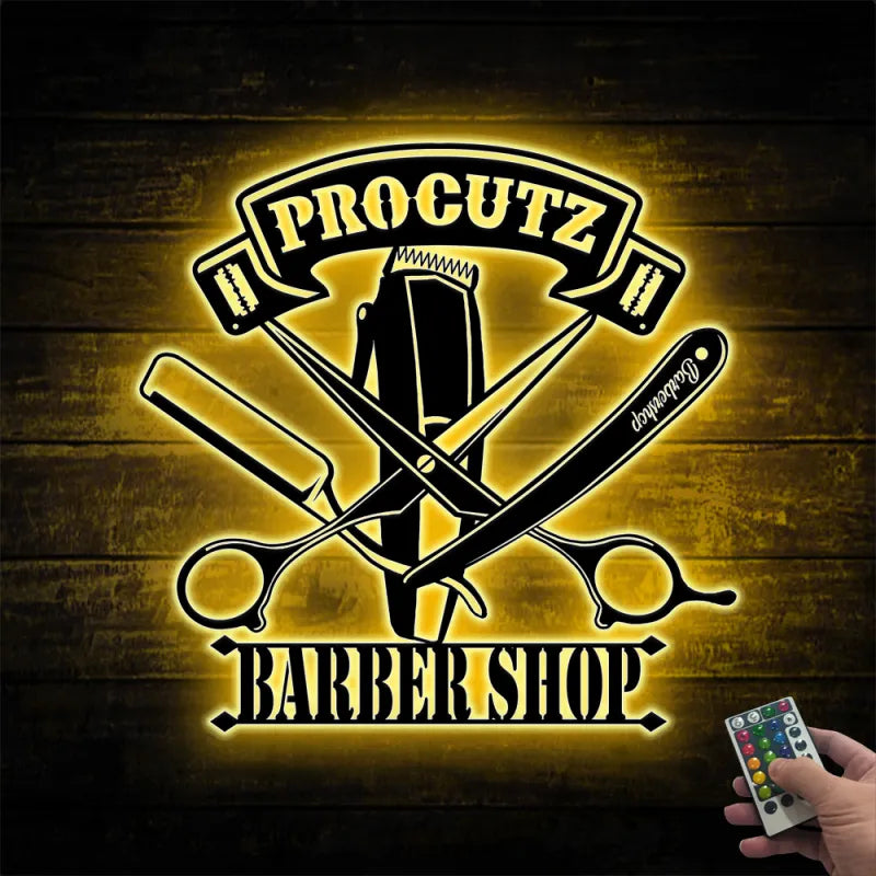 Custom Barber Shop Metal Wall Art With Led Lights, Personalized Barber Shop Metal Name Sign, Custom Hair Salon Metal Led Wall Art Decor