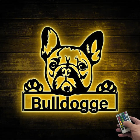 Custom French Bulldog Metal Wall Art With Led Light, Personalized Frenchie Dog Name Sign, Frenchie Dog Metal Wall Led Decor