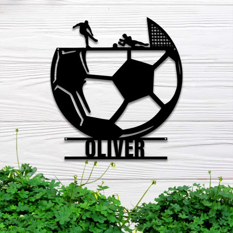 Personalized Soccer Ball Goal Metal Wall Art Led Lights, Custom Soccer Player Metal Name Sign, Football Metal Led Wall Decor