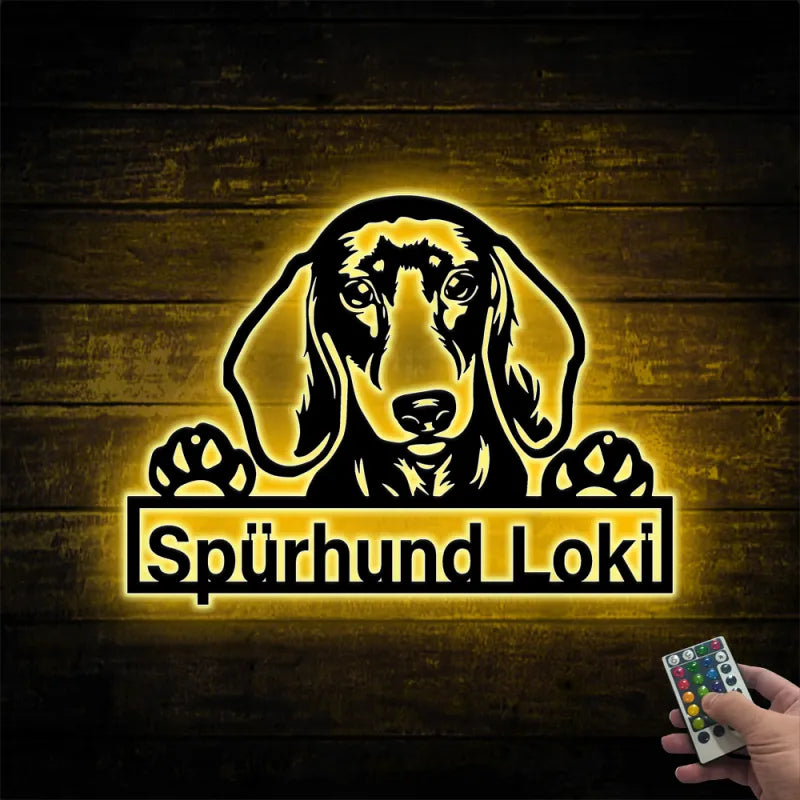 Custom Name Dachshund Dog Metal Wall Art Led Light, Personalized Dachshund Lover Name Sign, Dog Grooming Metal Wall Led Decor