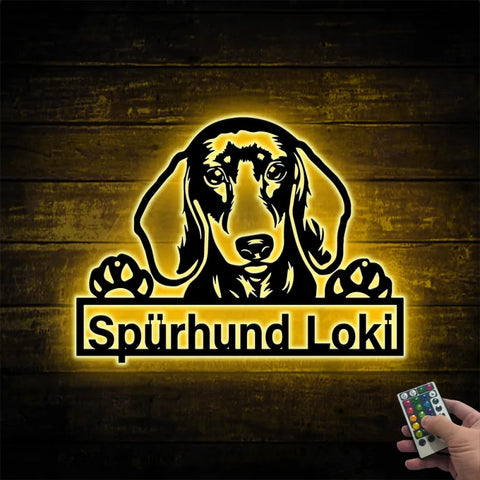 Custom Name Dachshund Dog Metal Wall Art Led Light, Personalized Dachshund Lover Name Sign, Dog Grooming Metal Wall Led Decor
