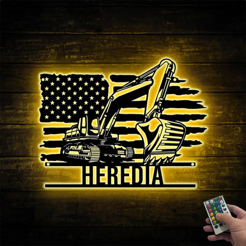 Custom Us Excavator Driver Metal Wall Art Led Light, Personalized Excavator Metal Name Sign, Us Excavator Construction Metal Wall Decor