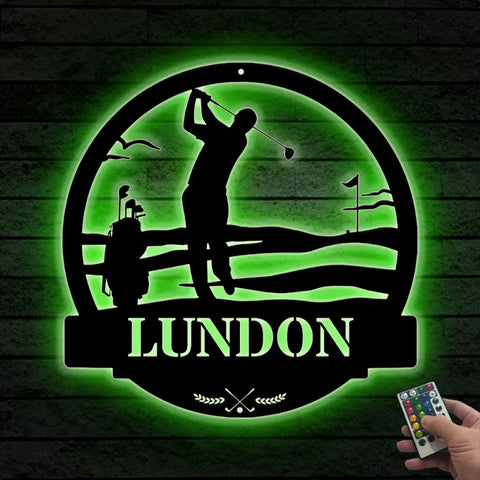 Custom Golfing Metal Wall Art With Led Light, Personalized Golfer Metal Name Sign, 19th Hole Golf Club Patio Metal Led Sign