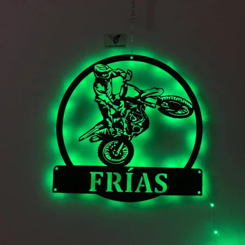 Custom Dirt Bike Metal Wall Art With Led Lights, Metal Motocross Sign, Personalized Biker Name Metal Sign, Motorcross Metal Wall Decor