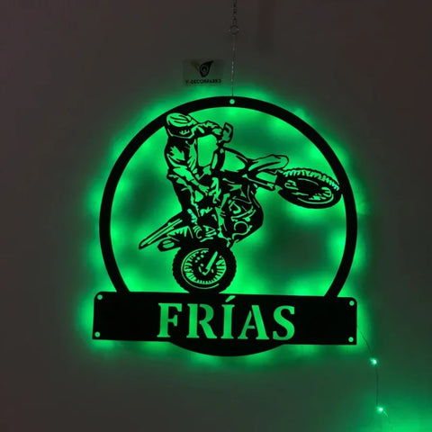 Custom Dirt Bike Metal Wall Art With Led Lights, Metal Motocross Sign, Personalized Biker Name Metal Sign, Motorcross Metal Wall Decor