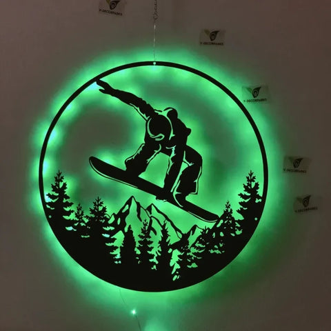 Snowboard Metal Wall Art With Led Lights, Snowboard Mountain Winter Sport Decoration, Snowboard Monogram Metal Wall Hanging, Snowboard Metal Sign