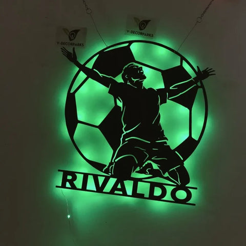 Personalized Man Soccer Metal Wall Art Led Lights, Custom Soccer Ball Metal Sign, Custom Soccer Player Name Metal Sign