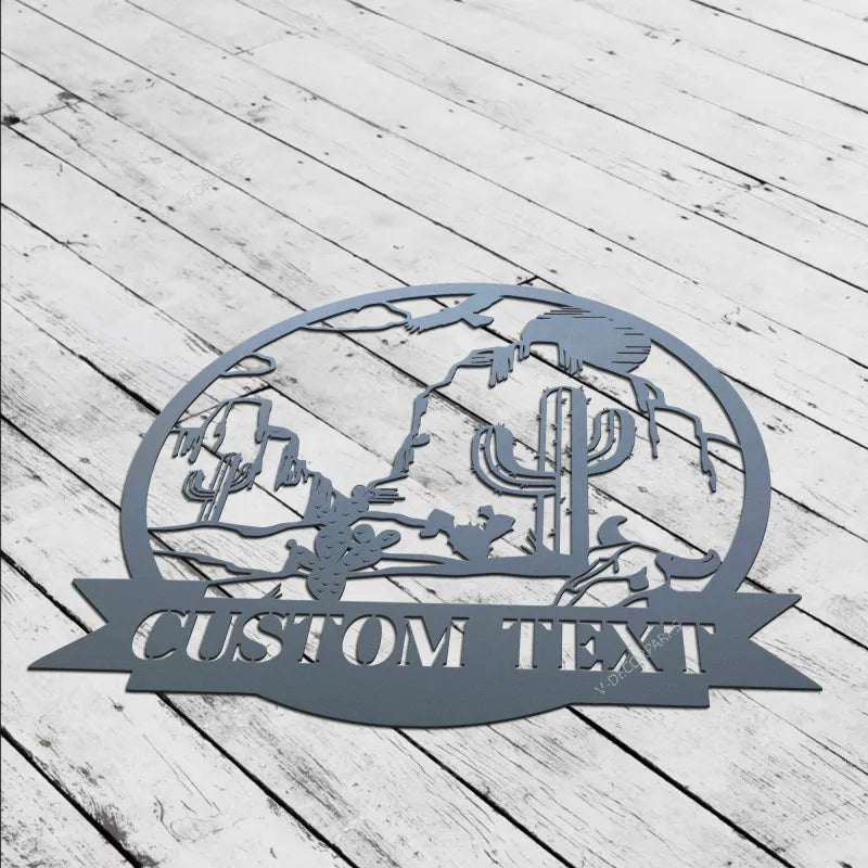 Custom Cactus Desert Mountain Metal Wall Art Led Lights, Metal Wall Signs, Cactus Sign, Personalized Southwest Desert Name Sign, Saguaro Cactus Decor