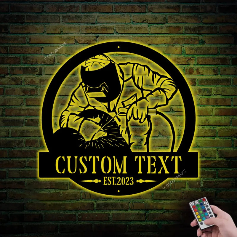 Construction Welder Sign Led Lights, Custom Welder Metal Sign, Personalized Gift For Dad, Father's Day, Sign For Welder, Welder Sign, Welder Sign
