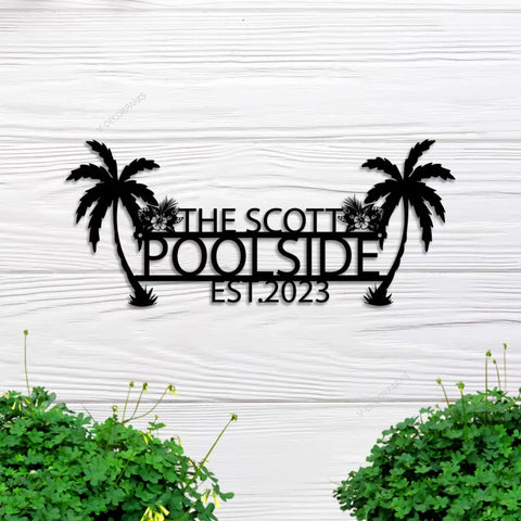 Personalized Led Hibiscus Pool Sign Metal Wall Art, Tropical Home Decor, Housewarming Gift, Outdoor Patio Decor, Poolside, Oasis Retreat Pool Sign