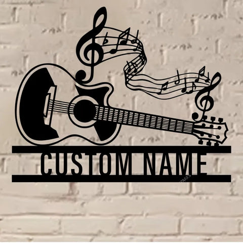 Custom Guitar Metal Sign Wall Art Led Lights, Personalized Guitarist Name Sign, Music Room, Guitar Metal Sign, Guitar Studio Wall Decor, Wall Hanging