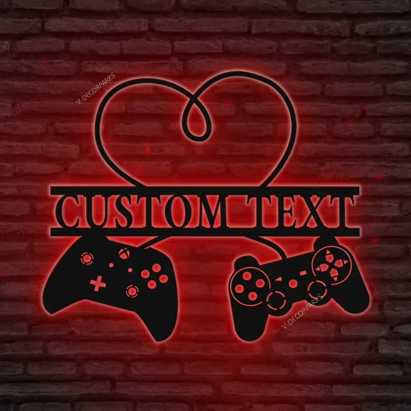 Custom Gamer Room Sign With Led Lights, Gift For Gamer Boyfriend Husband, Personalized Game Controllers Metal Wall Art, Gamer Sign, Game Room Decor