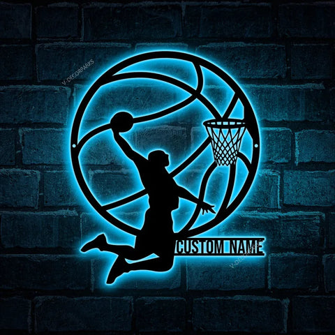 Custom Male Basketball Metal Sign With Led Lights, Personalized Basketball Player Sign, Kid Boy Girl Nursery Decor Birthday Gift Gift For Sport