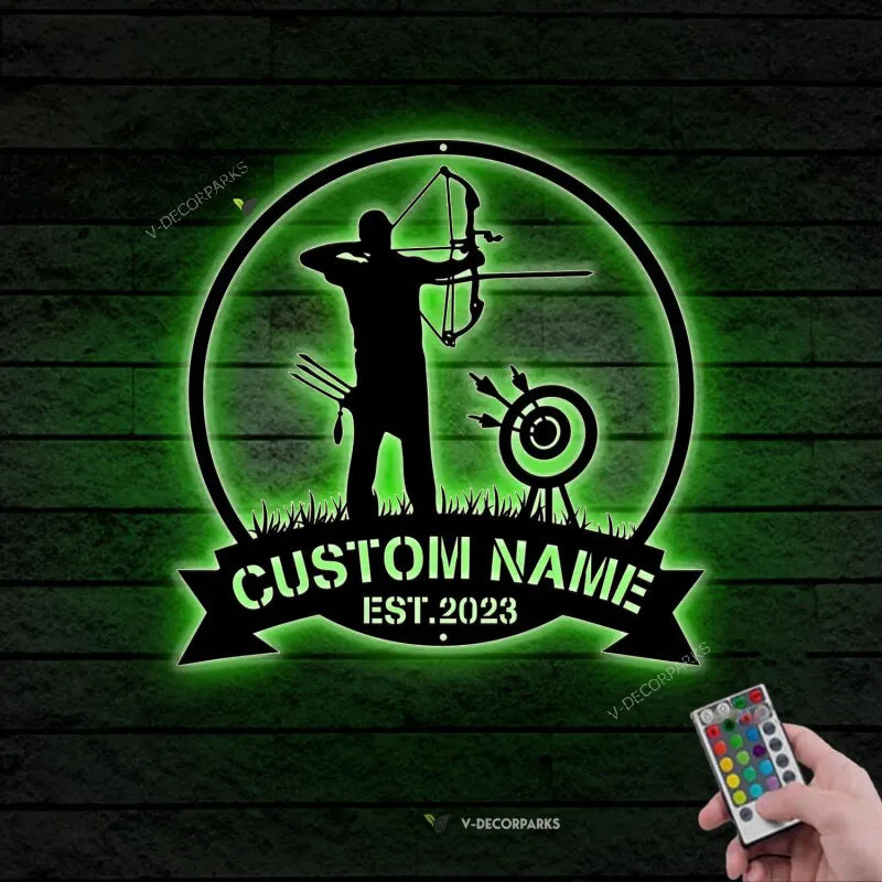 Custom Archery Metal Wall Art Led Light - Personalized Archer Name Sign Home Decor - - Ideal For Home Decor & Gift