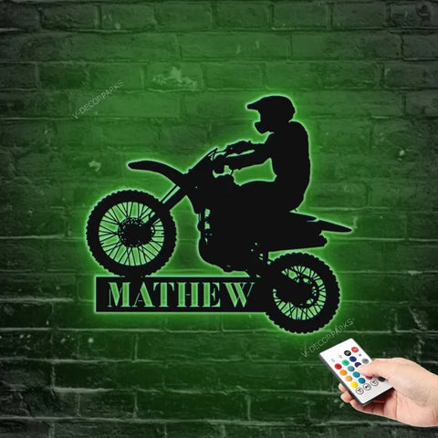 Custom Dirt Bike Metal Sign With Light,motorcycle Wall Art,personalized Biker Name Signs,motocross Rider Home Decor,motorcycle Biker Gift
