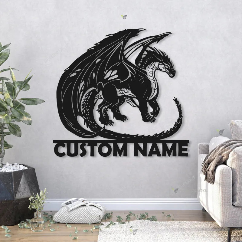 Dragon Metal Wall Art With Led Lights Personalized/ Custom Name Dragon Metal Sign, Dragon Gifts Funny, Boy Room Decor Dragon Lover Gift