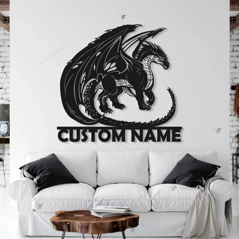 Dragon Metal Wall Art With Led Lights Personalized/ Custom Name Dragon Metal Sign, Dragon Gifts Funny, Boy Room Decor Dragon Lover Gift