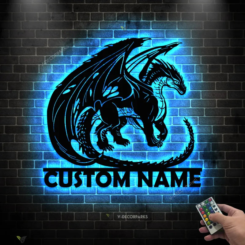 Dragon Metal Wall Art With Led Lights Personalized/ Custom Name Dragon Metal Sign, Dragon Gifts Funny, Boy Room Decor Dragon Lover Gift