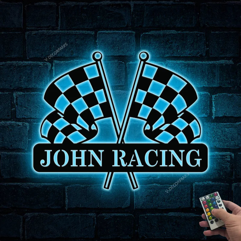 Led Racing Flag Personalized Race Flags Metal Wall Art Led,checkered Flag Metal Sign,r ...