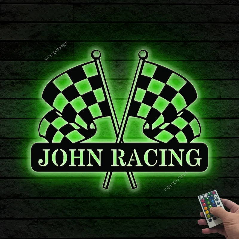 Personalized Race Flags Metal Wall Art Led,checkered Flag Metal Sign,racing Flag Metal Sign,racing Decor,racing Gift,housewarming Gift,birthday Gift