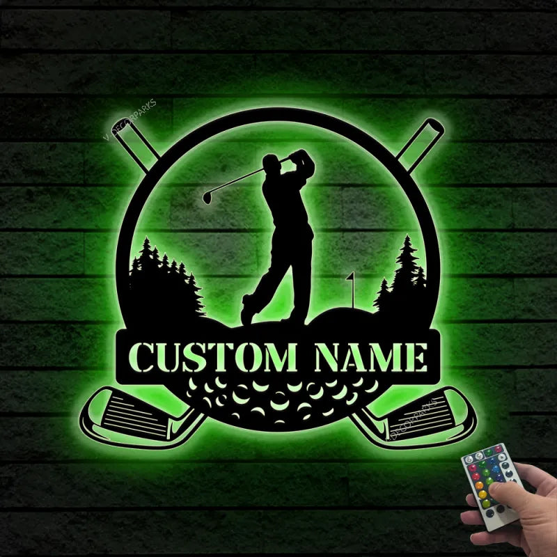 Personalized Golf Sign With Led Light, Men's Golf Custom Monogram Metal Sign, Golf Mancave Sign, Golfer Gift, Gift For Golf Player